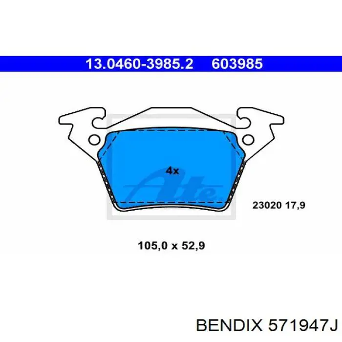 571947J Jurid/Bendix колодки гальмові задні, дискові