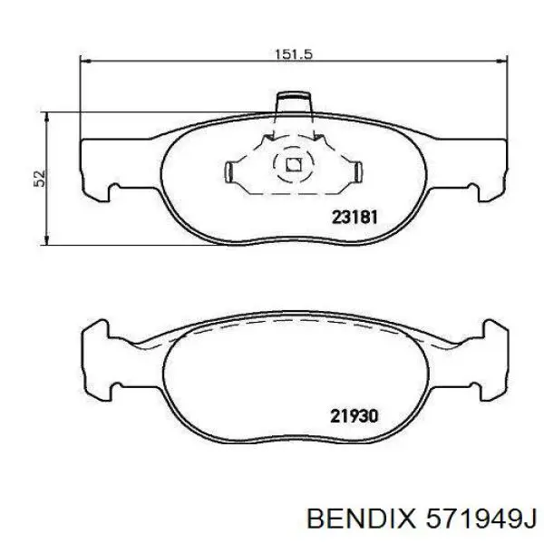 Колодки гальмівні передні, дискові 571949J Jurid/Bendix