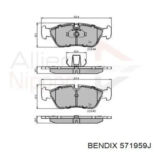 Передні тормозні колодки 571959J Jurid/Bendix
