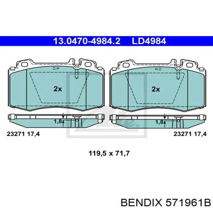 Передні тормозні колодки 571961B Jurid/Bendix