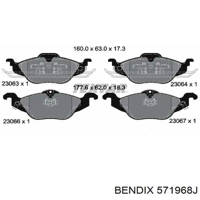 Гальмівні колодки Jurid/Bendix 571968J ціна, від 24.61 USD