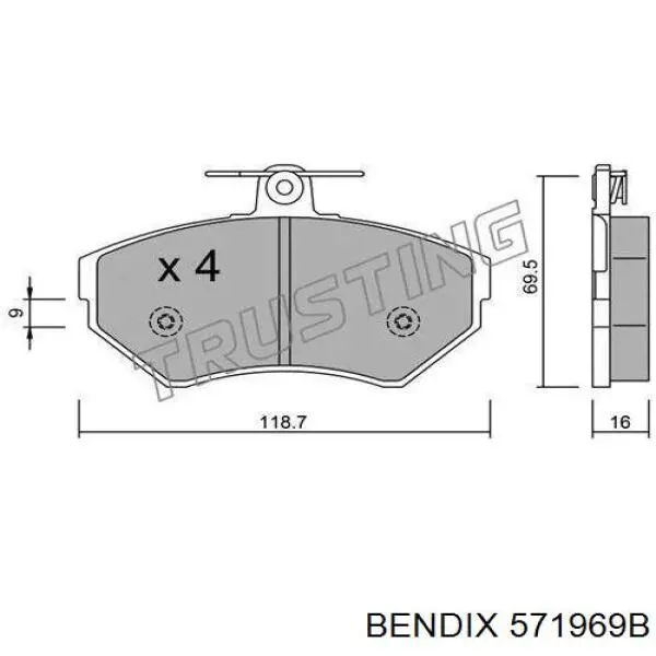 571969B Jurid/Bendix Передні гальмівні колодки