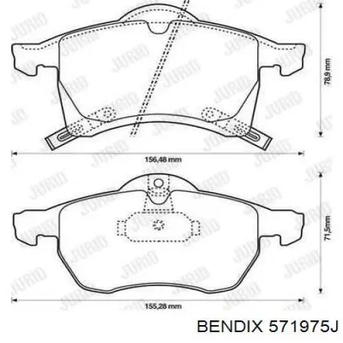 Колодки гальмівні передні, дискові 571975J Jurid/Bendix