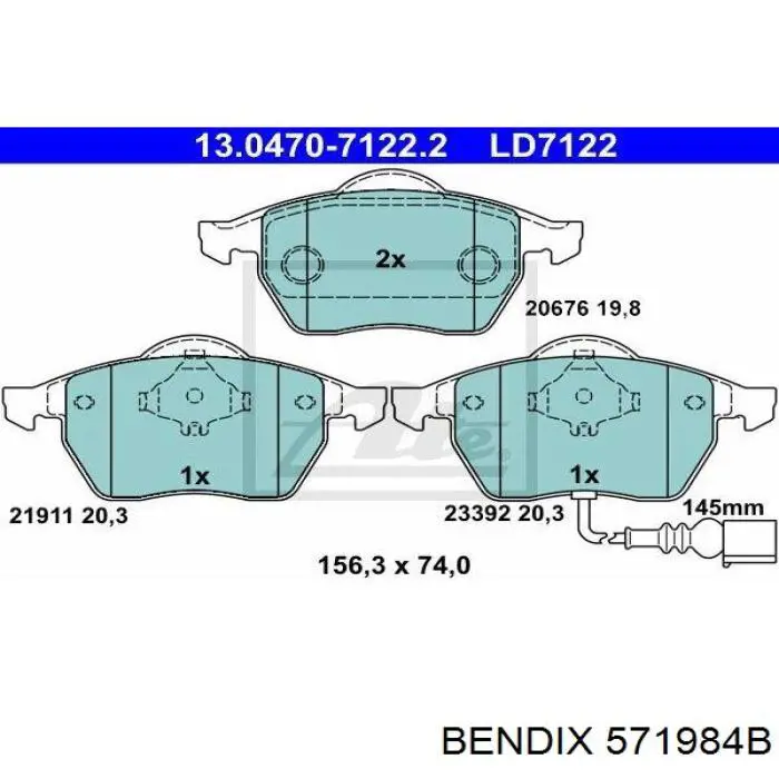 Купити 571984B Jurid/Bendix Колодки гальмівні передні, дискові