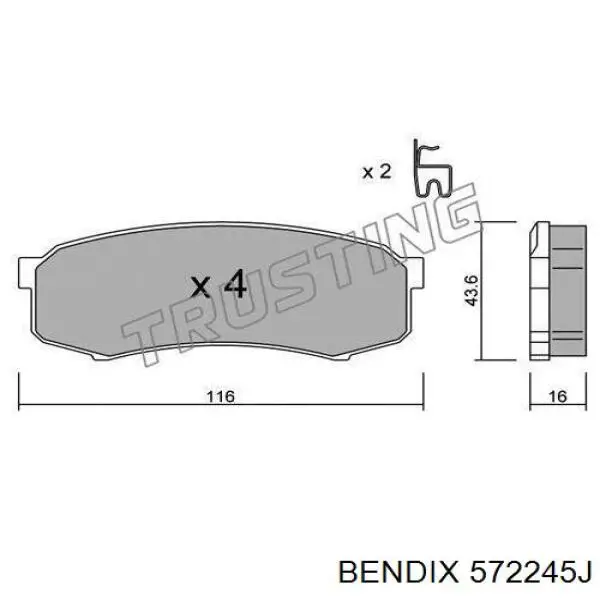 572245J Jurid/Bendix колодки гальмові задні, дискові