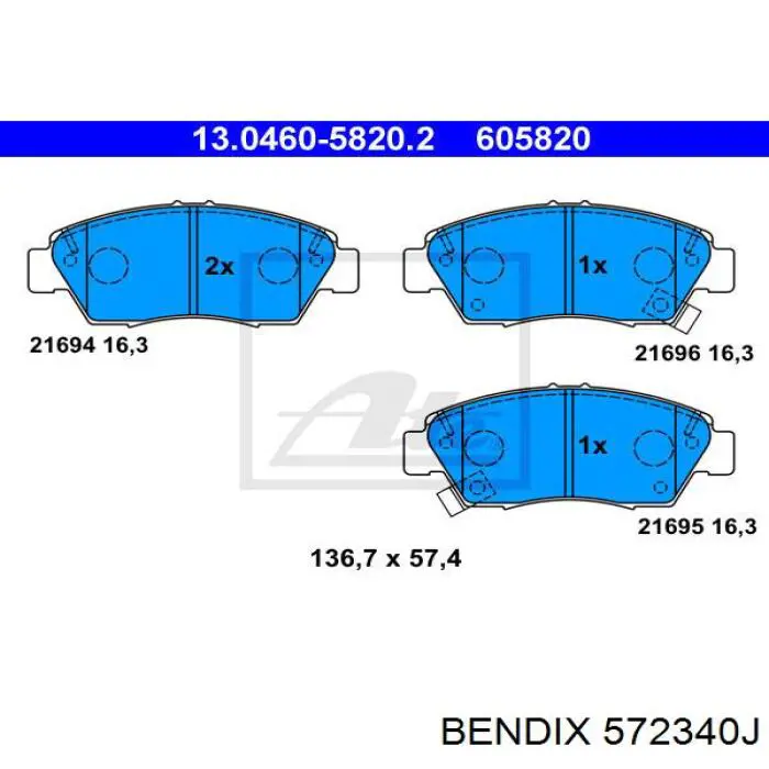 Гальмівні колодки Jurid/Bendix 572340J ціна, від 22.52 USD