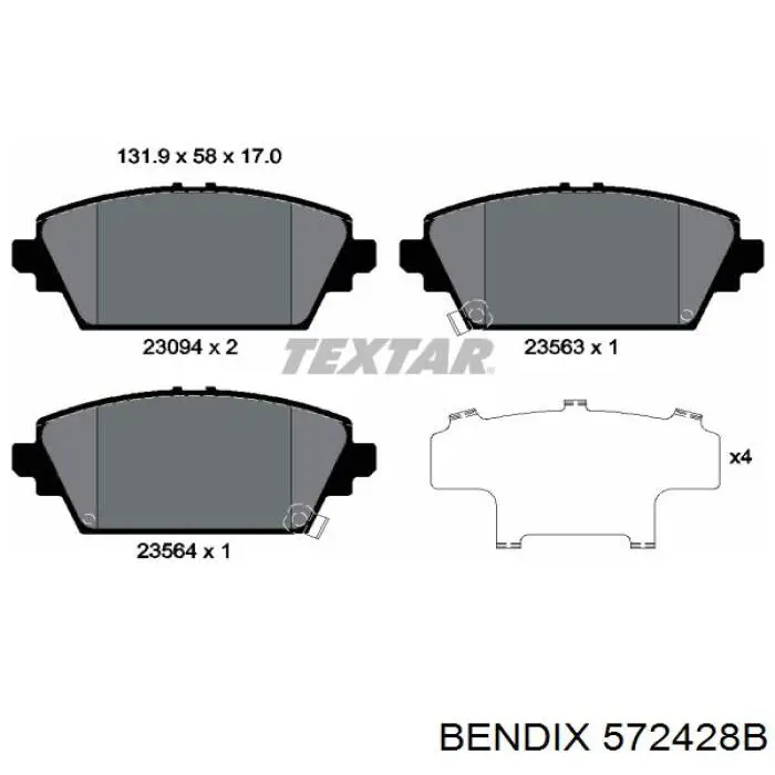 572428B Jurid/Bendix Передні гальмівні колодки