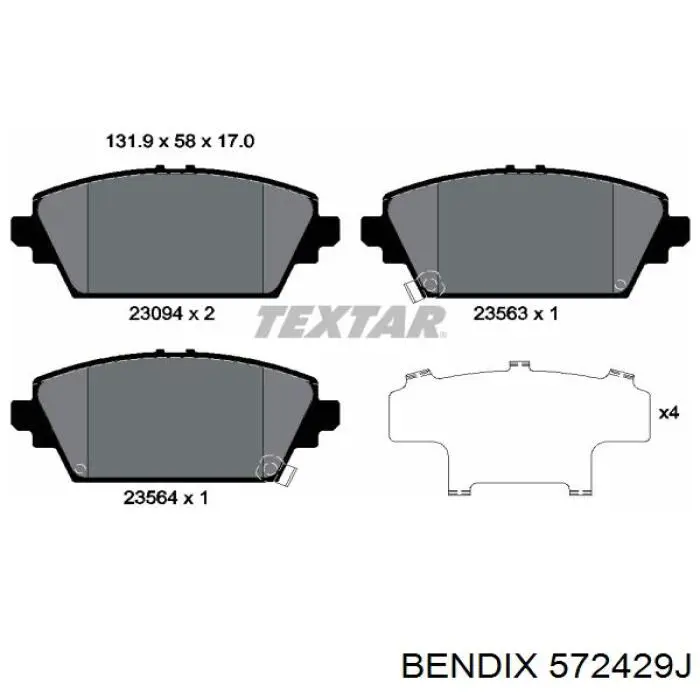 Колодки гальмівні передні, дискові 572429J Jurid/Bendix