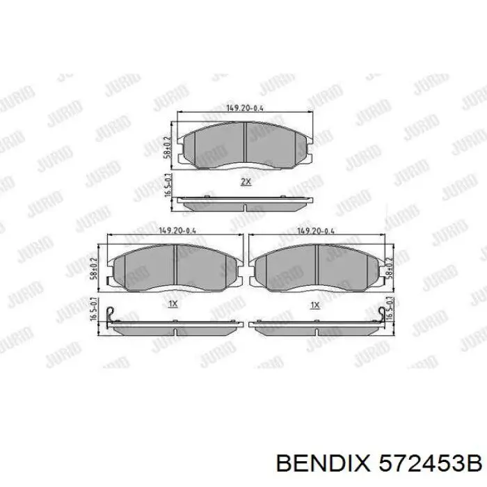 Колодки гальмівні передні, дискові 572453B Jurid/Bendix