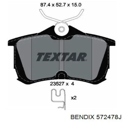 Задні гальмівні колодки 572478J Jurid/Bendix