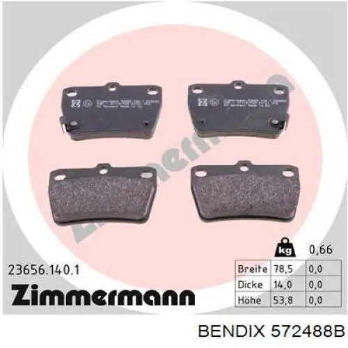 572488B Jurid/Bendix Колодки гальмівні задні, дискові