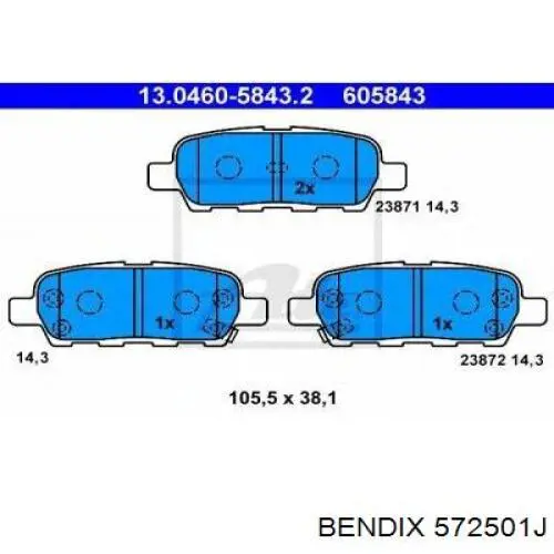 572501J Jurid/Bendix Колодки гальмівні задні, дискові