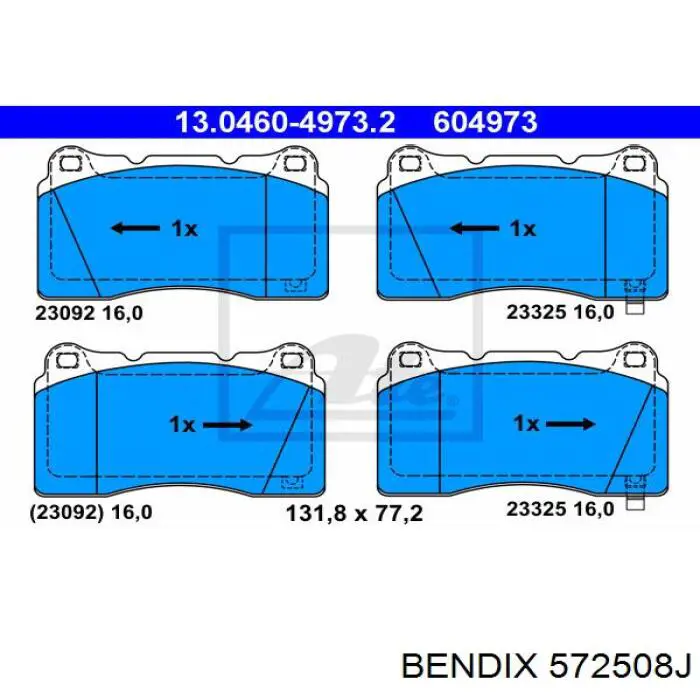 Гальмівні колодки Jurid/Bendix 572508J ціна, від 43.69 USD