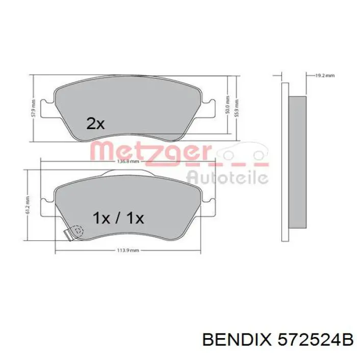 Гальмівні колодки Jurid/Bendix 572524B ціна, від 21.13 USD