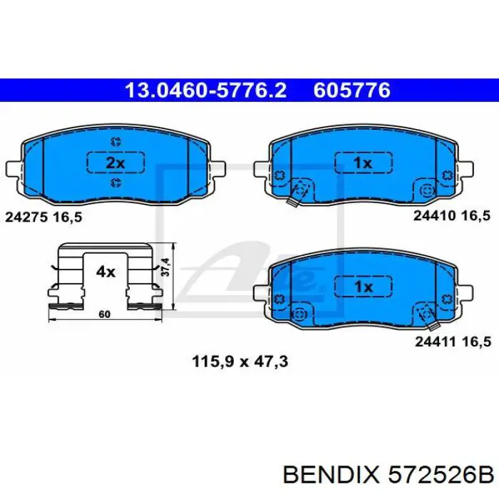 Гальмівні колодки Jurid/Bendix 572526B ціна, від 18.98 USD