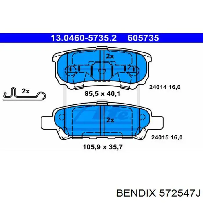 Задні гальмівні колодки Jurid/Bendix 572547J ціна, від 20.18 USD