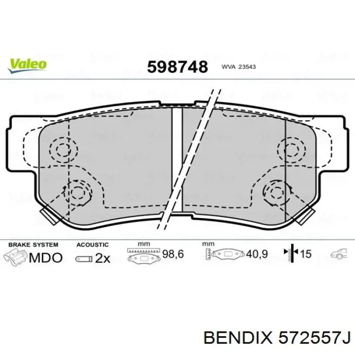 572557J Jurid/Bendix Колодки гальмівні задні, дискові