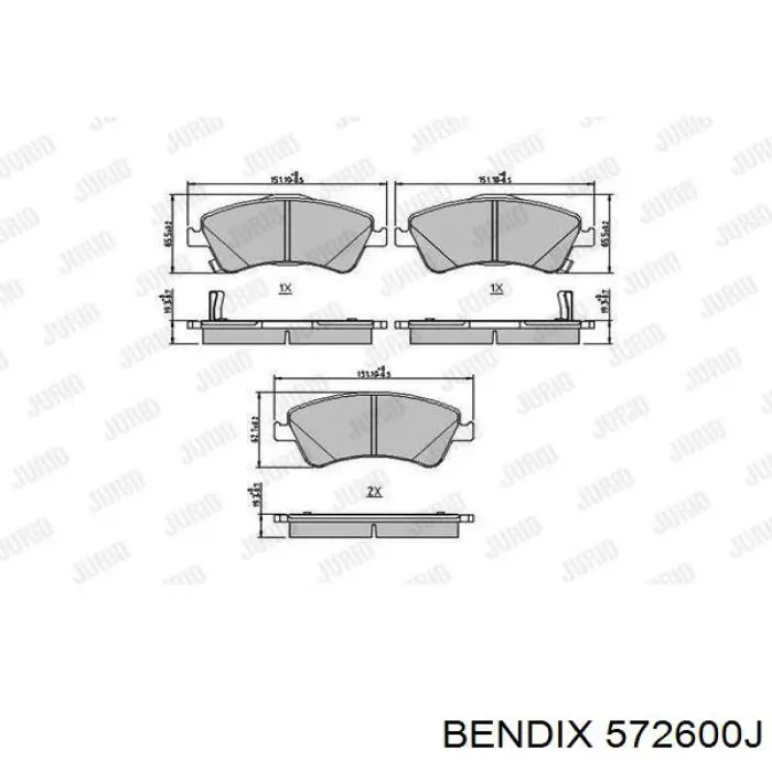 572600J Jurid/Bendix колодки гальмівні передні, дискові