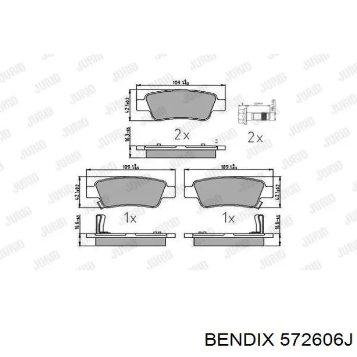 572606J Jurid/Bendix колодки гальмові задні, дискові