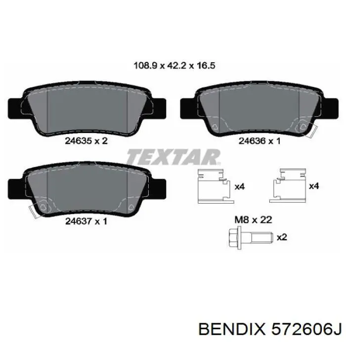 Задні гальмівні колодки 572606J Jurid/Bendix