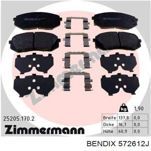 Передні тормозні колодки 572612J Jurid/Bendix