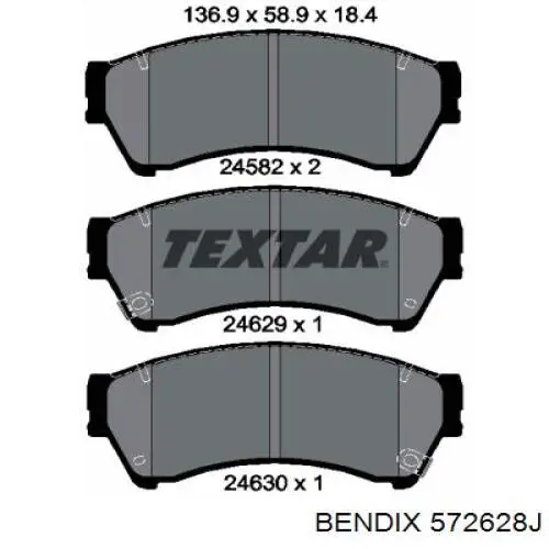 Задні гальмівні колодки 572628J Jurid/Bendix