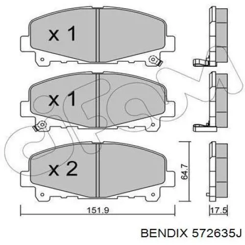 572635J Jurid/Bendix колодки гальмівні передні, дискові