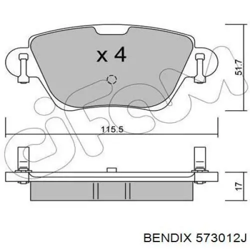 Задні гальмівні колодки 573012J Jurid/Bendix