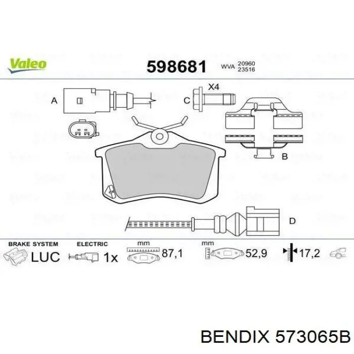 Задні дискові колодки Jurid/Bendix 573065B