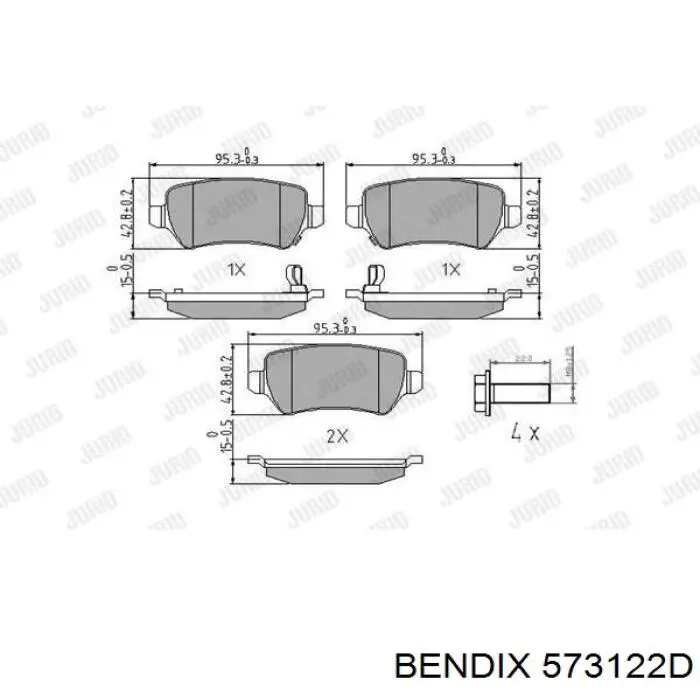 Задні гальмівні колодки Jurid/Bendix 573122D ціна, від 16.91 USD