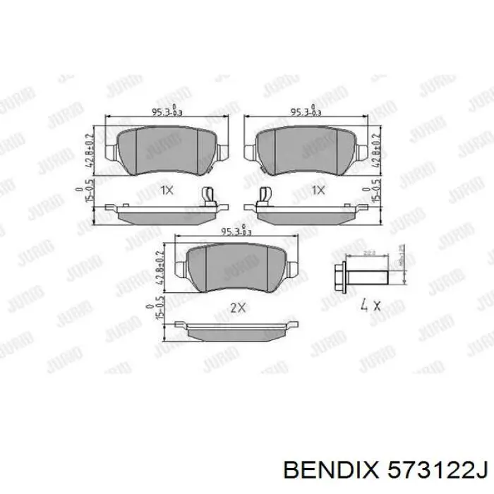 Колодки гальмові задні, дискові 573122J Jurid/Bendix