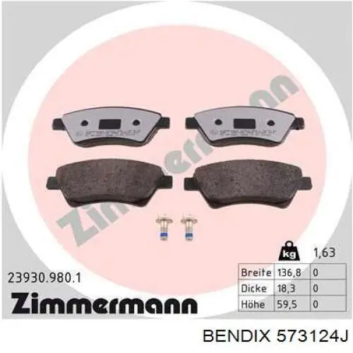 Гальмівні колодки Jurid/Bendix 573124J ціна, від 22.78 USD