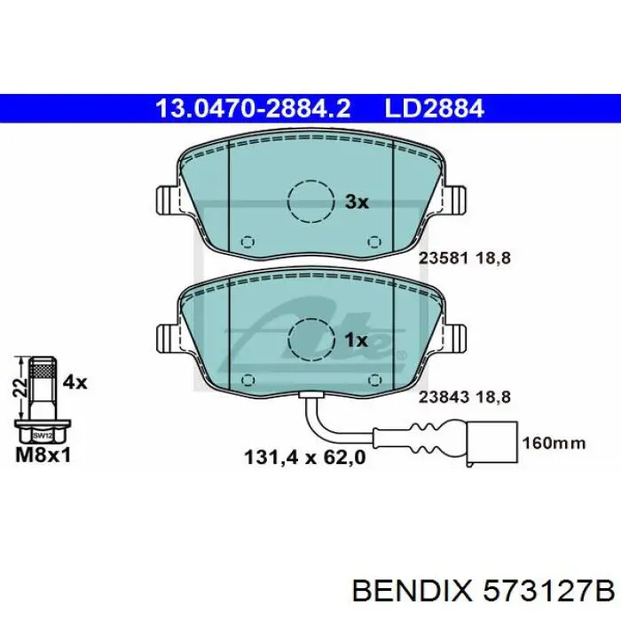 Тормозні колодки Jurid/Bendix 573127B