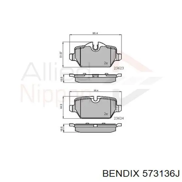 Задні гальмівні колодки 573136J Jurid/Bendix