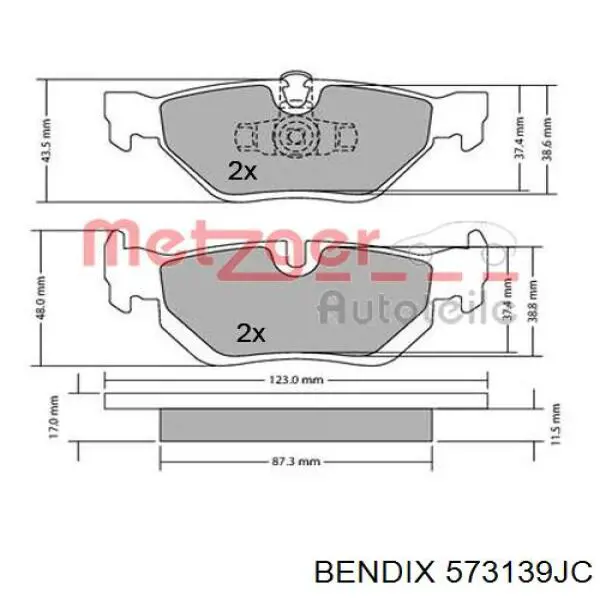 Задні гальмівні колодки Jurid/Bendix 573139JC ціна, від 22.62 USD