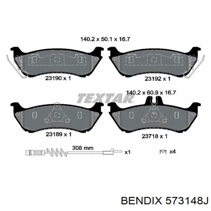 Задні гальмівні колодки 573148J Jurid/Bendix
