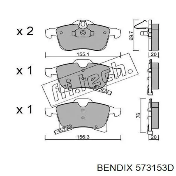 573153D Jurid/Bendix колодки гальмівні передні, дискові