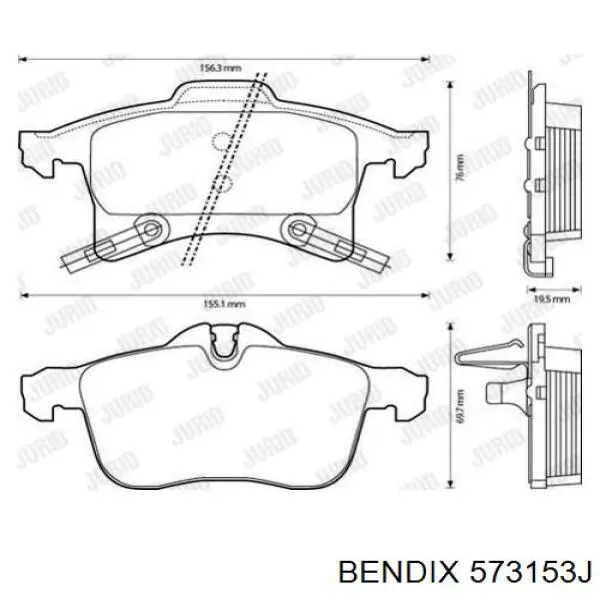 Передні тормозні колодки 573153J Jurid/Bendix