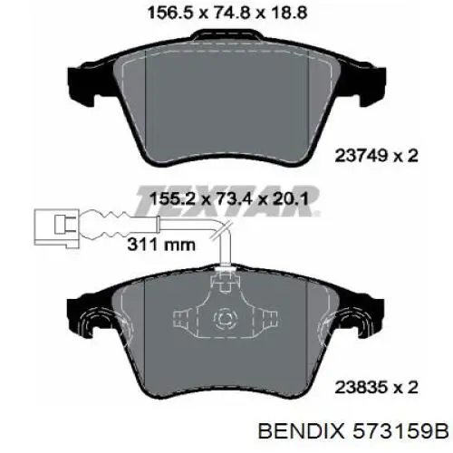Передні тормозні колодки 573159B Jurid/Bendix