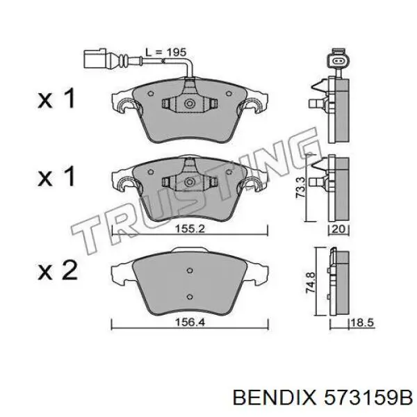 573159B Jurid/Bendix колодки гальмівні передні, дискові