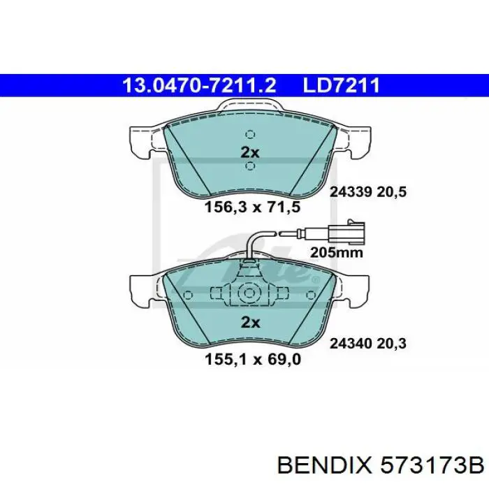 573173B Jurid/Bendix Передні гальмівні колодки
