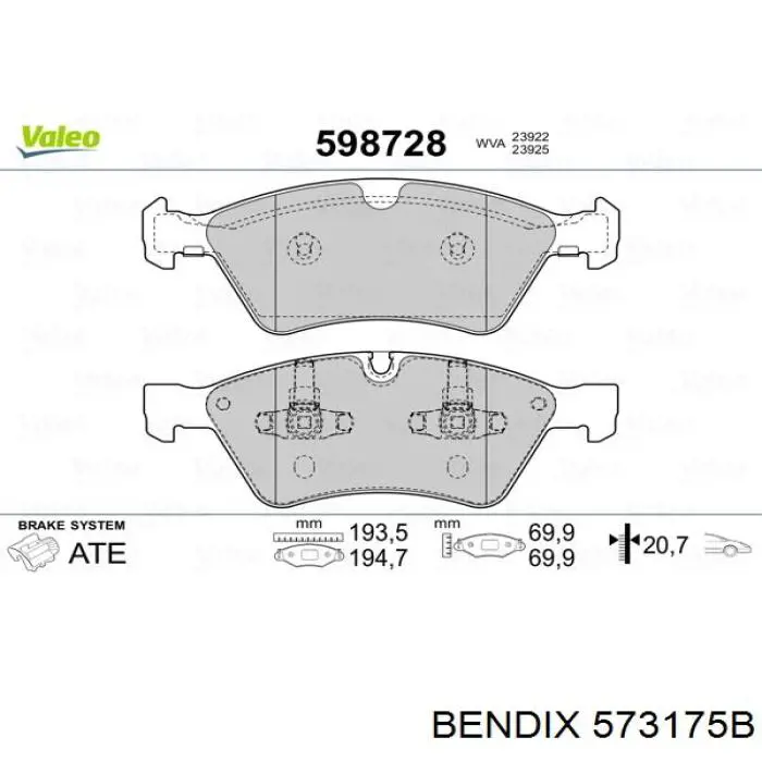 Передні тормозні колодки 573175B Jurid/Bendix