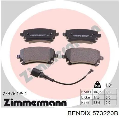 Задні дискові колодки Jurid/Bendix 573220B