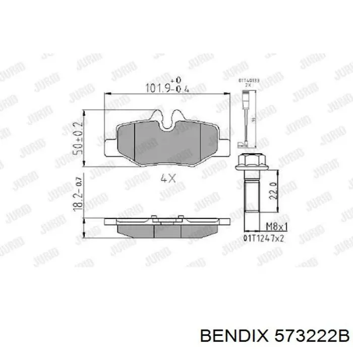 Задні гальмівні колодки 573222B Jurid/Bendix