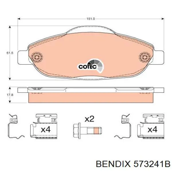 Гальмівні колодки Jurid/Bendix 573241B ціна, від 25.34 USD