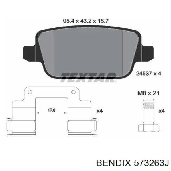 Задні гальмівні колодки 573263J Jurid/Bendix