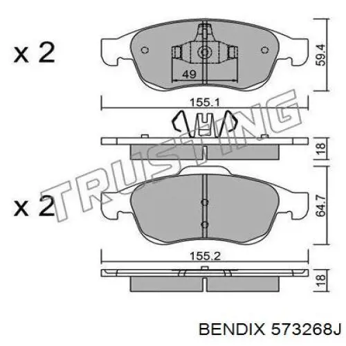573268J Jurid/Bendix Передні гальмівні колодки