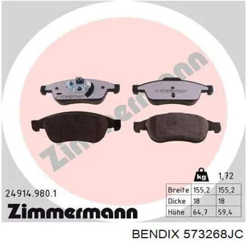 Гальмівні колодки Jurid/Bendix 573268JC ціна, від 21.37 USD