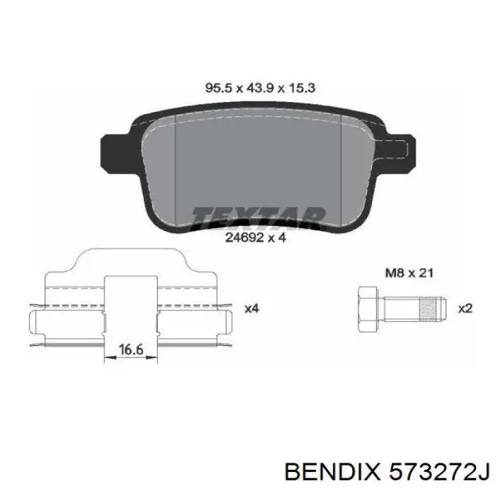 Задні гальмівні колодки 573272J Jurid/Bendix