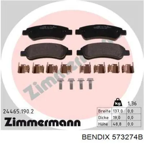 Задні гальмівні колодки Jurid/Bendix 573274B ціна, від 17.76 USD